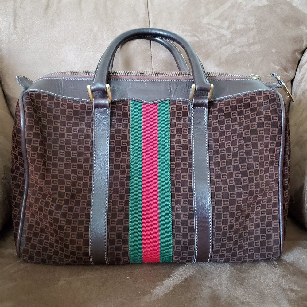 Authentic Vintage Gucci Boston Handbag Brown Suede - Picture 1 of 15